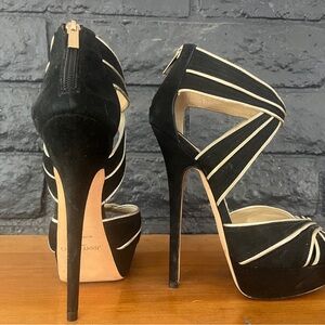 Jimmy Choo Koko - Black Suede and Gold Platform Sandals